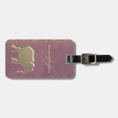 Paarse en gouden monogrammen bagagelabel (Voorkant horizontaal)