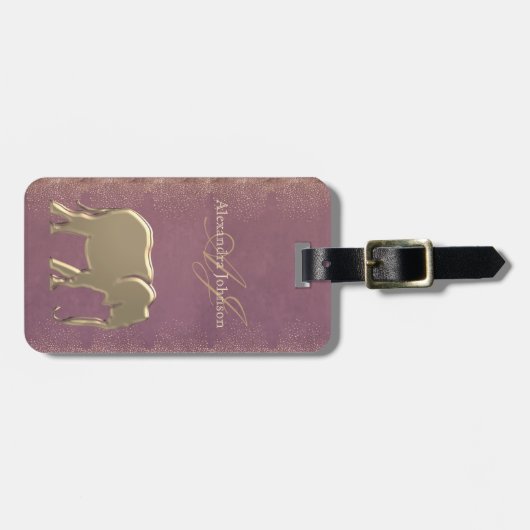Paarse en gouden monogrammen bagagelabel (Voorkant horizontaal)
