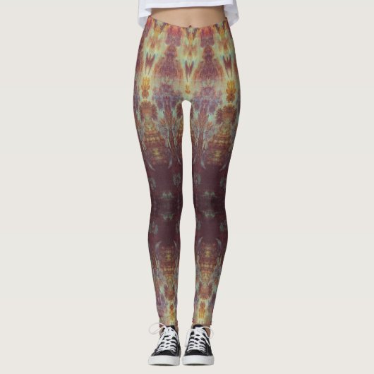 Paarse en gouden motief leggings (Voorkant)