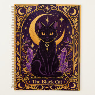 Paarse en Gouden Mystieke Zwarte Kat Tarot Planner