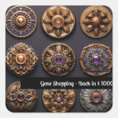 Paarse en gouden naai op Button Magic Day 2 Vierkante Sticker (Voorkant)