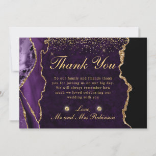 Paarse en Gouden Nep Glitter Agate Bruiloft Bedankkaart