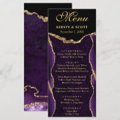 Paarse en gouden nep glitters agaat bruiloft menu (Voorkant / Achterkant)