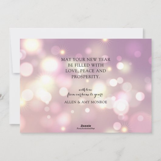 Paarse en gouden nieuwjaarsgroet feestdagenkaart (Achterkant)