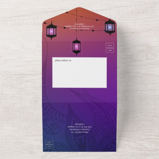 Paarse en gouden olievlek in Arabië All In One Uitnodiging (Buitenkant)