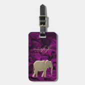 Paarse en gouden olifant Elegant Monogrammed Bagagelabel (Voorkant verticaal)