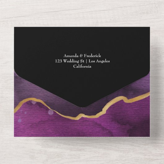 Paarse en gouden oorlogen in één keer all in one uitnodiging (Achterkant)