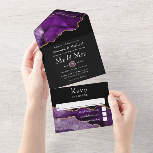 Paarse en gouden oorlogen in één keer all in one uitnodiging (Afscheurbaar)