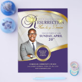 Paarse en gouden opstanding zondagsdienst flyer (Enkel)