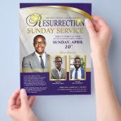 Paarse en gouden opstanding zondagsdienst flyer (Hand)