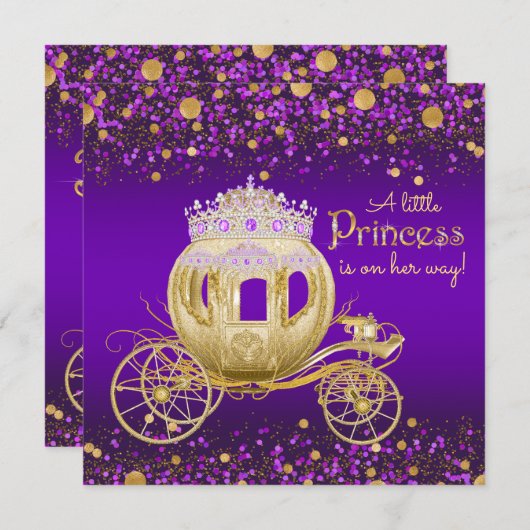 Paarse en gouden Princess Carriage Baby shower Kaart (Voorkant / Achterkant)
