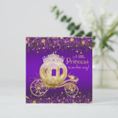 Paarse en gouden Princess Carriage Baby shower Kaart (Staand voorkant)