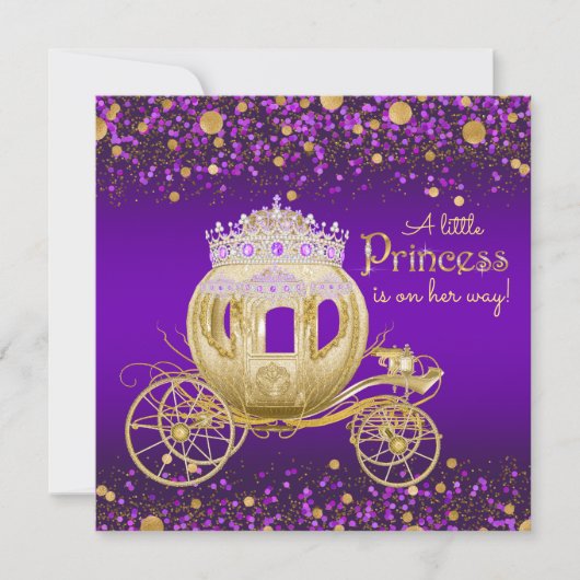 Paarse en gouden Princess Carriage Baby shower Kaart (Voorkant)