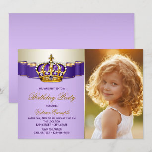 Paarse en Gouden Prinses Verjaardagsfeestje Kaart