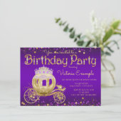 Paarse en gouden prinses verjaardagsfeestje kaart (Staand voorkant)