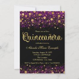 Paarse en gouden Quinceanera Kaart