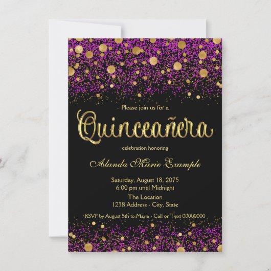 Paarse en gouden Quinceanera Kaart (Voorkant)