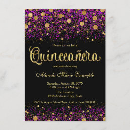 Paarse en gouden Quinceanera Kaart