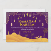 Paarse en gouden Ramadan Mubarak Wenskaart Feestdagenkaart (Voorkant)