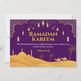 Paarse en gouden Ramadan Mubarak Wenskaart Feestdagenkaart