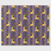 Paarse en gouden rendieren Vrolijk kerstfeest Cadeaupapier (Vlak)