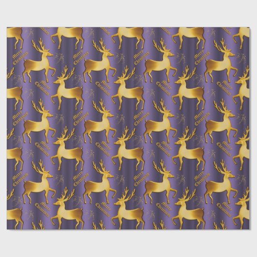 Paarse en gouden rendieren Vrolijk kerstfeest Cadeaupapier (Vlak)