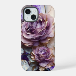 Paarse en gouden reus Rozen iPhone 15 Case