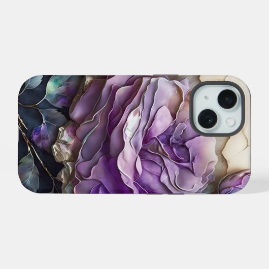 Paarse en gouden reus Rozen iPhone 15 Case (Achterkant horizontaal)