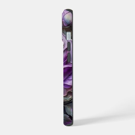 Paarse en gouden reus Rozen iPhone 15 Case (Linkerkant)