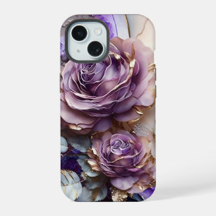 Paarse en Gouden Reuzenrozen iPhone 15 Case