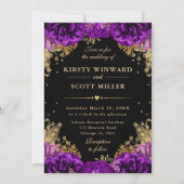 Paarse en Gouden Rozen Bloemige Trouw Kaart (Voorkant)