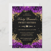 Paarse en gouden Rozen Bloemrijk Sweet Sixteen Kaart (Voorkant)