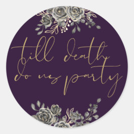 Paarse en gouden rozen bloemrijke gotische huwelij ronde sticker