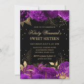 Paarse en gouden Rozen Border Bloemen Sweet Sixtee Kaart (Voorkant)