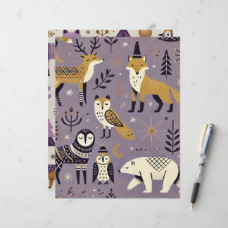 Paarse en gouden Scandinavische dieren Scrapbook