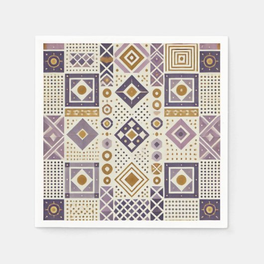 Paarse en gouden Scandinavische geometrische decou Servet (Voorkant)