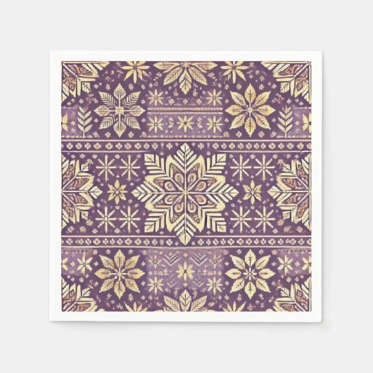 Paarse en gouden Scandinavische winterdecoupage Servet (Voorkant)