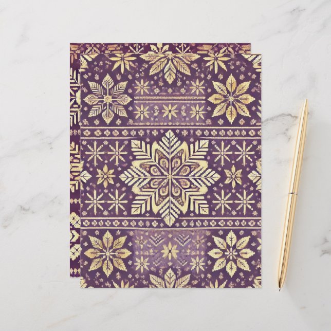 Paarse en gouden Scandinavische winterplakboek (Voorkant / Achterkant in situ)