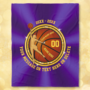 Paarse en gouden senior cadeau-ideeën voor basketb fleece deken