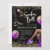Paarse en Gouden Sneaker Ball Sweet 16 Verjaardag Kaart (Voorkant)