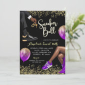 Paarse en Gouden Sneaker Ball Sweet 16 Verjaardag Kaart (Staand voorkant)