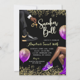 Paarse en Gouden Sneaker Ball Sweet 16 Verjaardag Kaart