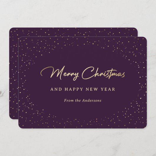 Paarse en gouden sneeuw feestdagenkaart (Voorkant / Achterkant)