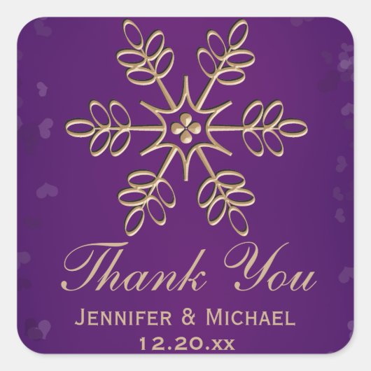 Paarse en gouden sneeuwvlok dank u Label (Voorkant)