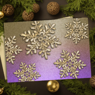 Paarse en Gouden Sneeuwvlok Glinster Kerstkaart Feestdagen Kaart