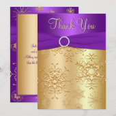 Paarse en gouden sneeuwvlokken bedankkaart (Voorkant / Achterkant)