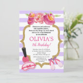 Paarse en gouden Spa Sleepover verjaardagsfeest Kaart (Staand voorkant)