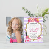 Paarse en gouden Spa Sleepover Verjaardagsfeestfot Kaart (Staand voorkant)