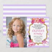 Paarse en gouden Spa Sleepover Verjaardagsfeestfot Kaart (Voorkant / Achterkant)