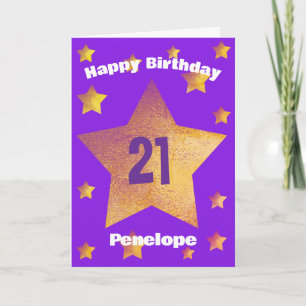 Paarse en gouden sterren 21ste verjaardag kaart
